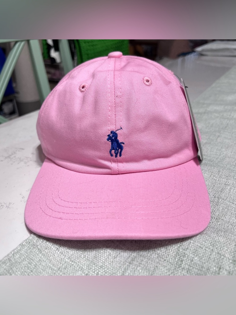 Ralph Lauren Bubblegum Pink Baseball Cap with Navy Polo Tag